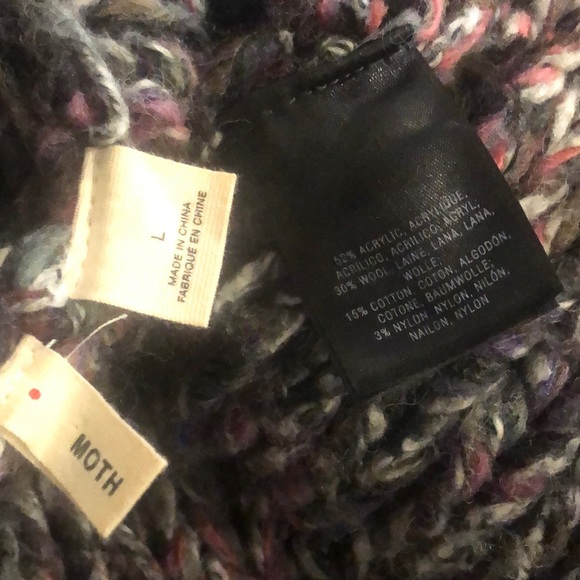 ANTHROPOLOGIE MOTH Chunky Knit Multicolor Open Cardigan With Lined Pockets Sz LG - Picture 15 of 17